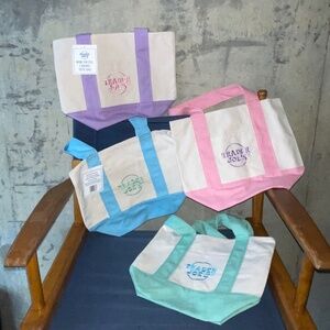 4 Trader Joe's Pastel Mini Canvas TOTE BAGS - trader joes totebags - brand new